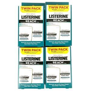 Listerine Dental Floss Cool Mint FOUR 2 ct Packages 55 yds each Plaque Remover